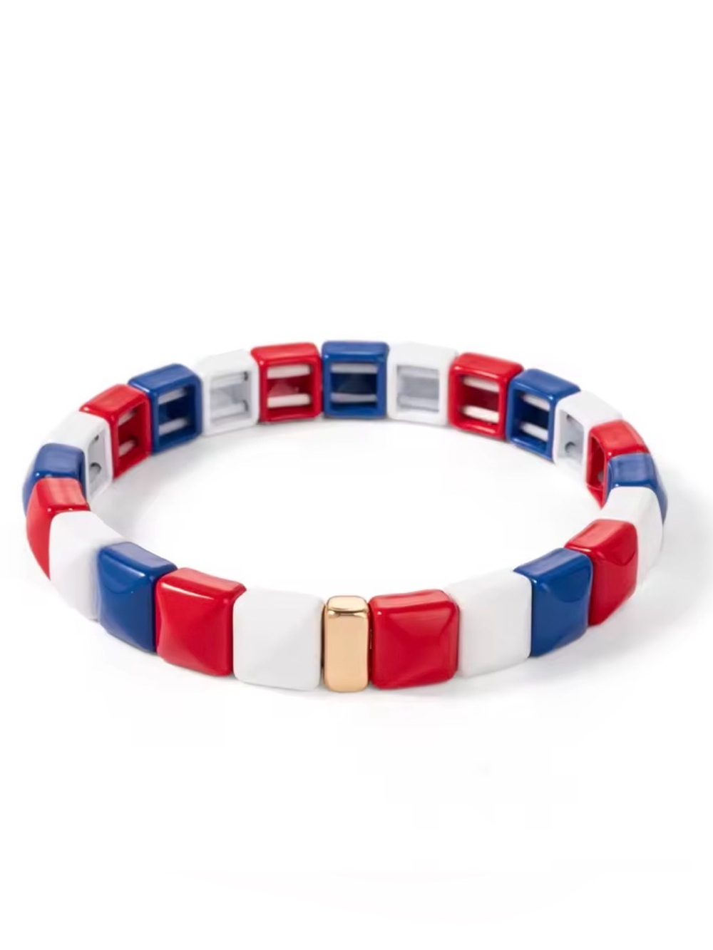 4Th July Patriotic Red, White & Blue Tile Stretch Bracelet NEW
